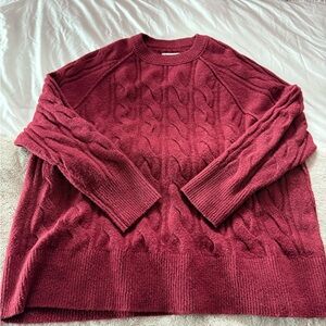 aerie Cable Knit Crewneck Sweater - Burgundy